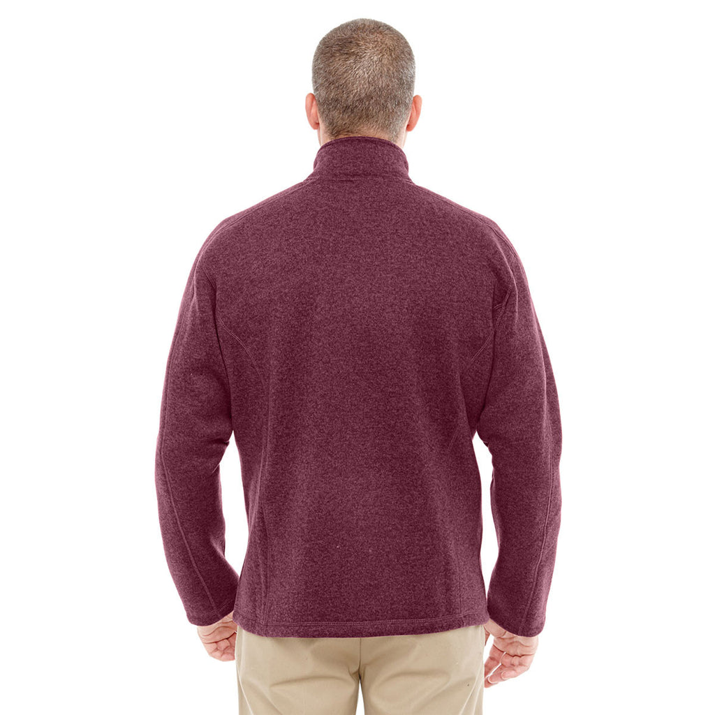 Devon & Jones Men's Burgundy Heather Bristol Full-Zip Sweater Fleece Jacket