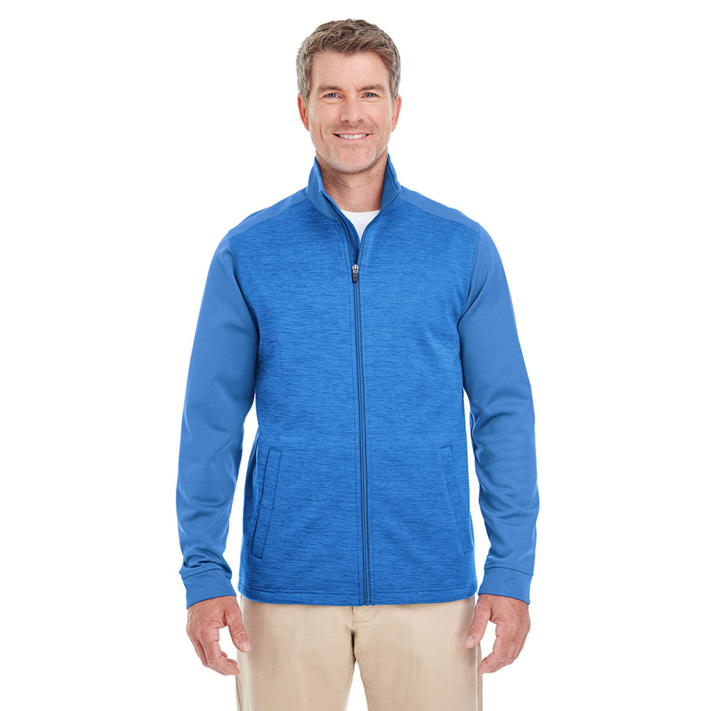 Devon & Jones Men's French Blue/French Blue Heather Newbury Colorblock Melange Fleece Full-zip