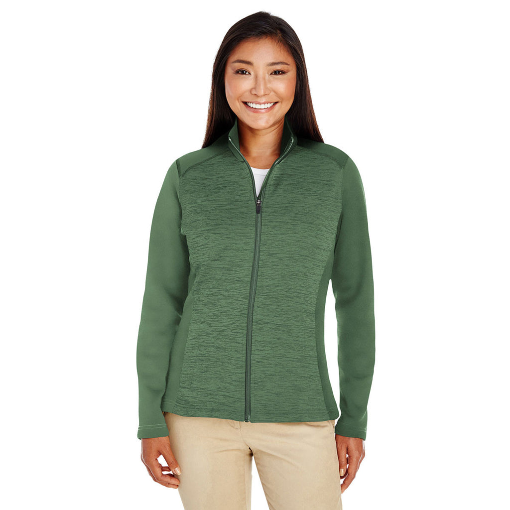 Devon & Jones Women's Forest/Forest Heather Newbury Colorblock Melange Fleece Full-zip