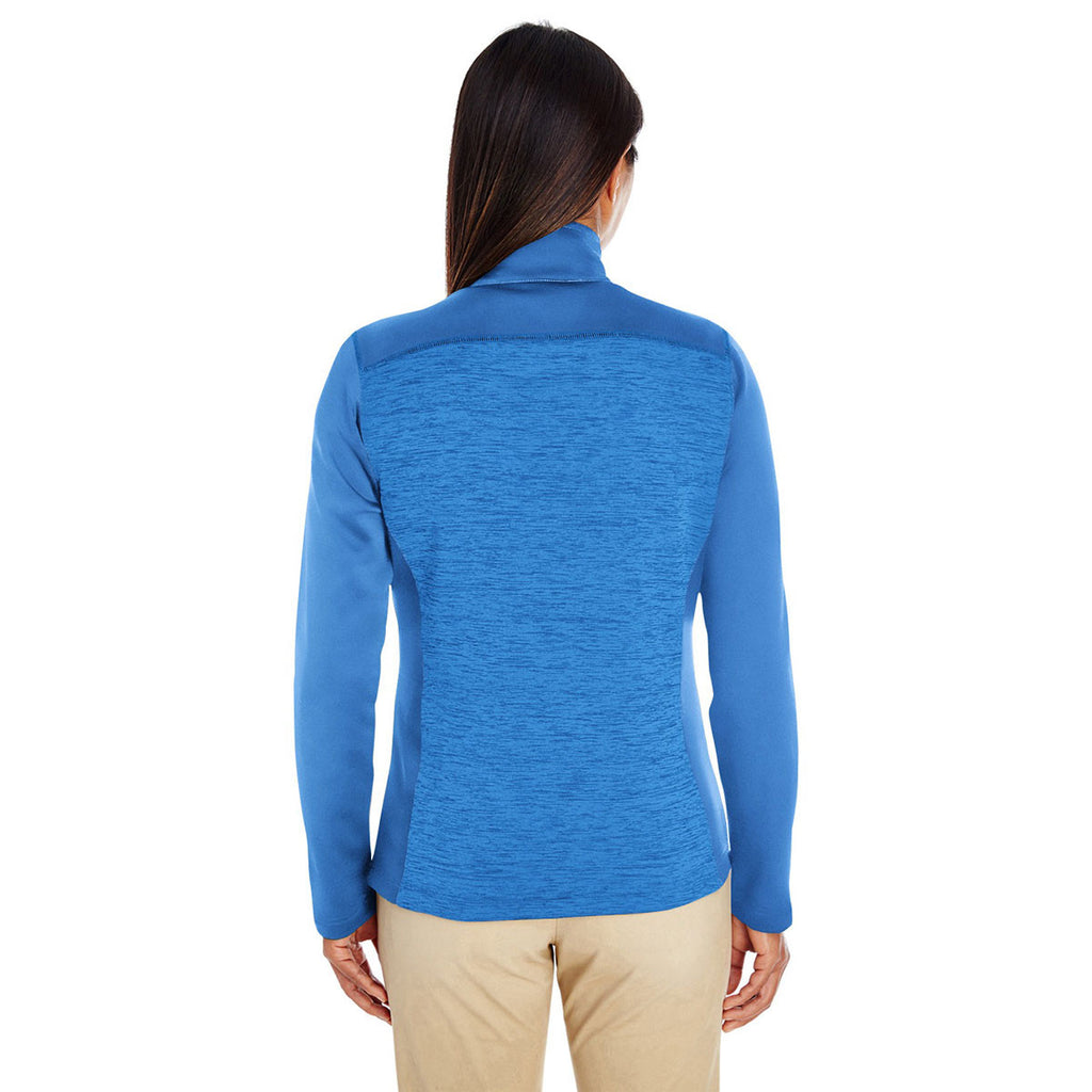 Devon & Jones Women's French Blue/French Blue Heather Newbury Colorblock Melange Fleece Full-zip