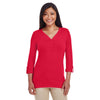 Devon & Jones Women's Red Perfect Fit Y-Placket Convertible Sleeve Knit Top