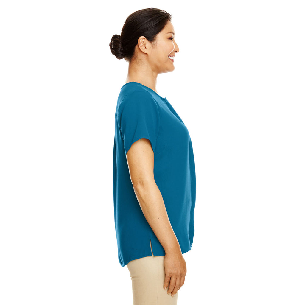 Devon & Jones Women's Dark Teal Perfect Fit Short-Sleeve Crepe Blouse