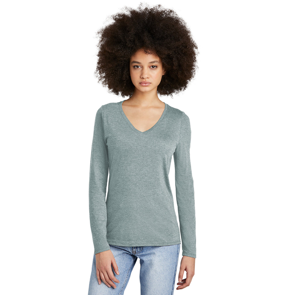 District Women's Flint Blue Heather Perfect Tri Long Sleeve V-Neck Tee