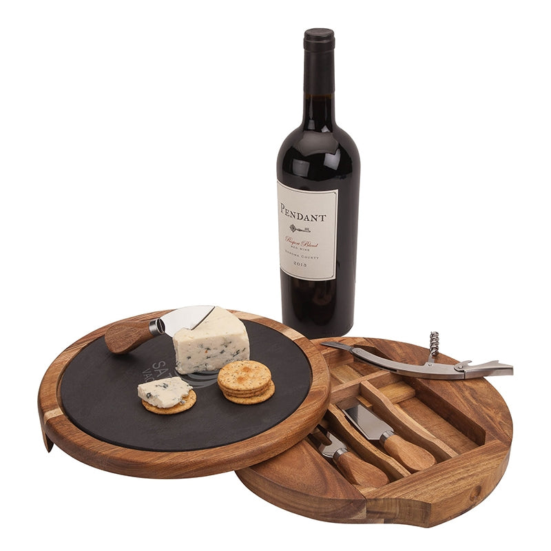 Logomark Natural Normandy Swivel Base Cheese/Wine Set