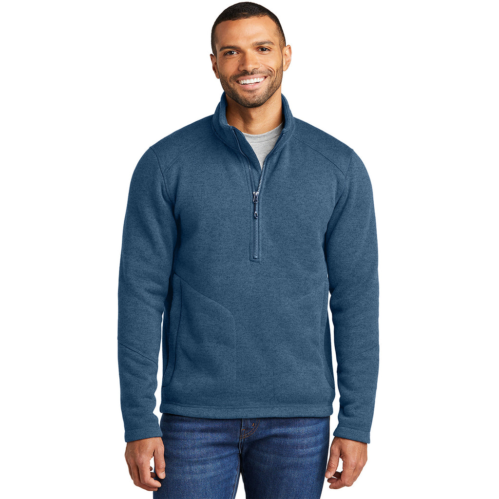 Port Authority Men's Insignia Blue Heather Arc Sweater Fleece 1/4 Zip