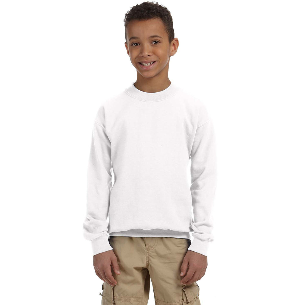 Gildan Youth White Heavy Blend 8 oz. 50/50 Fleece Crew