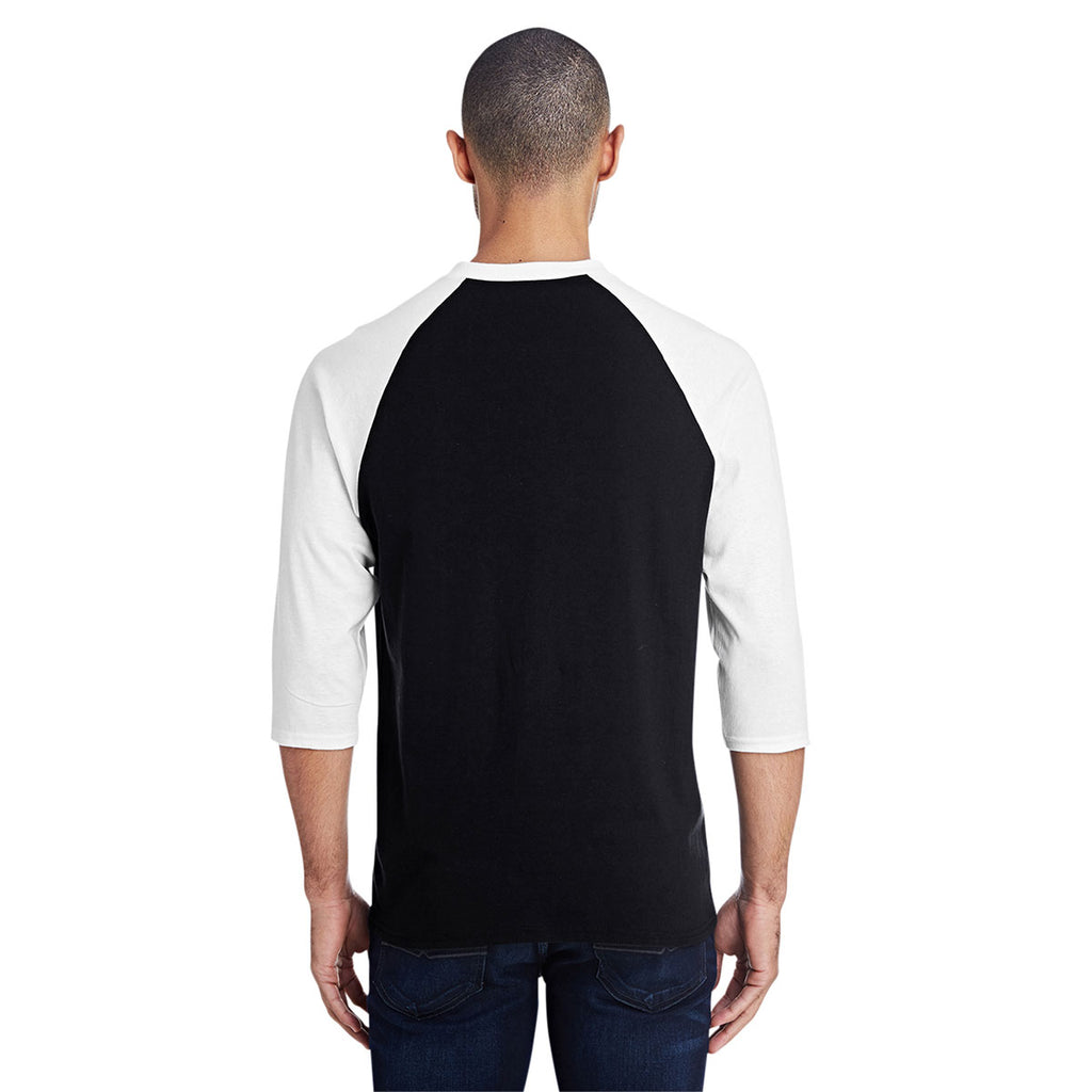 Gildan Unisex Black/White 5.3 oz. 3/4-Raglan Sleeve T-Shirt