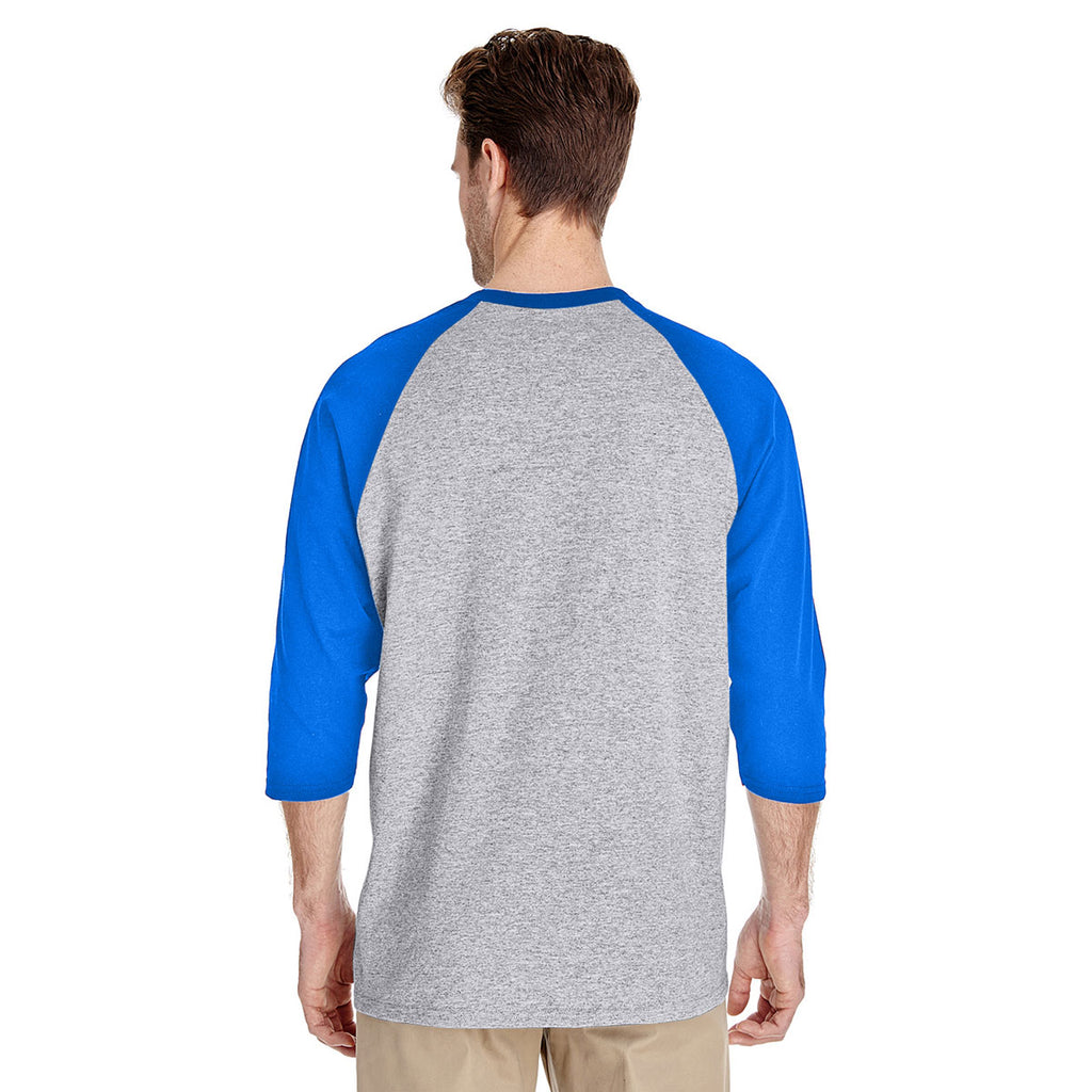 Gildan Unisex Sport Grey/Royal 5.3 oz. 3/4-Raglan Sleeve T-Shirt