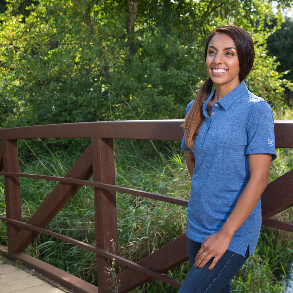 48-Hour Zusa Women's Vivid Blue/Navy Heather Stripe Polo