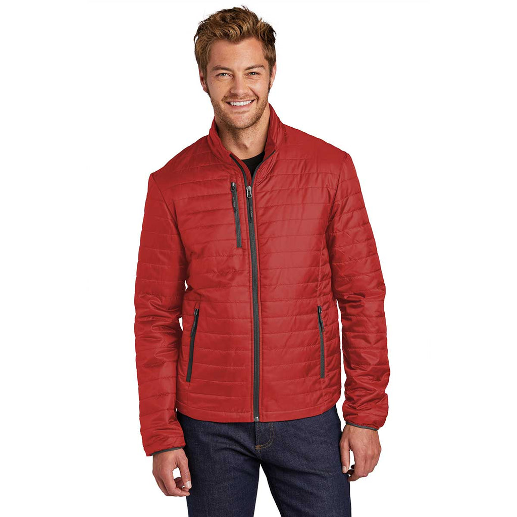 Port Authority Men's Fire Red/ Graphite Packable Puffy Jacket