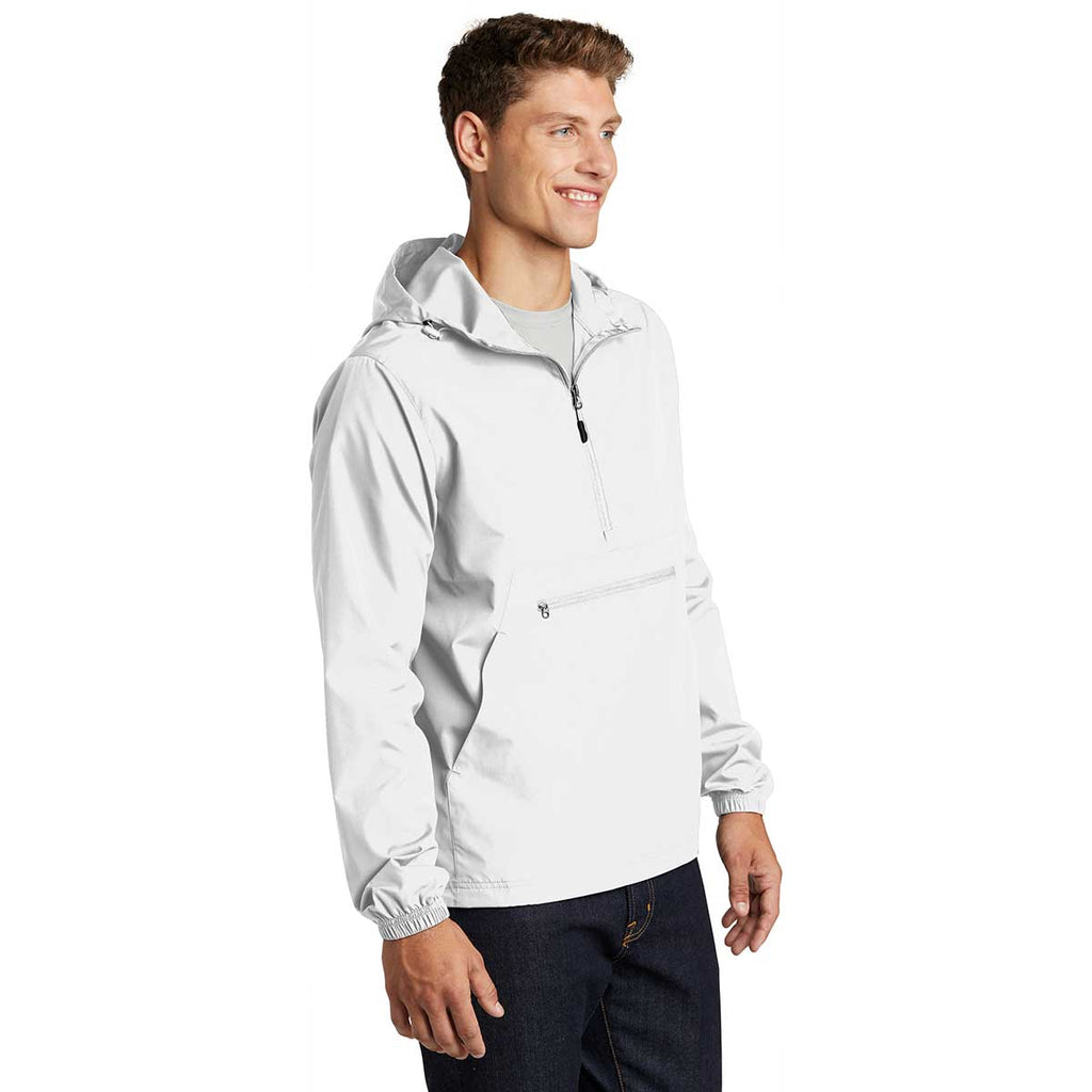 Sport-Tek Men's White Packable Anorak