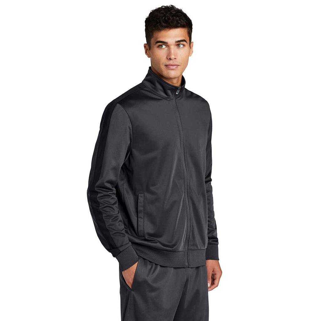 Sport-Tek Men's Graphite Grey/Black Tricot Track Jacket