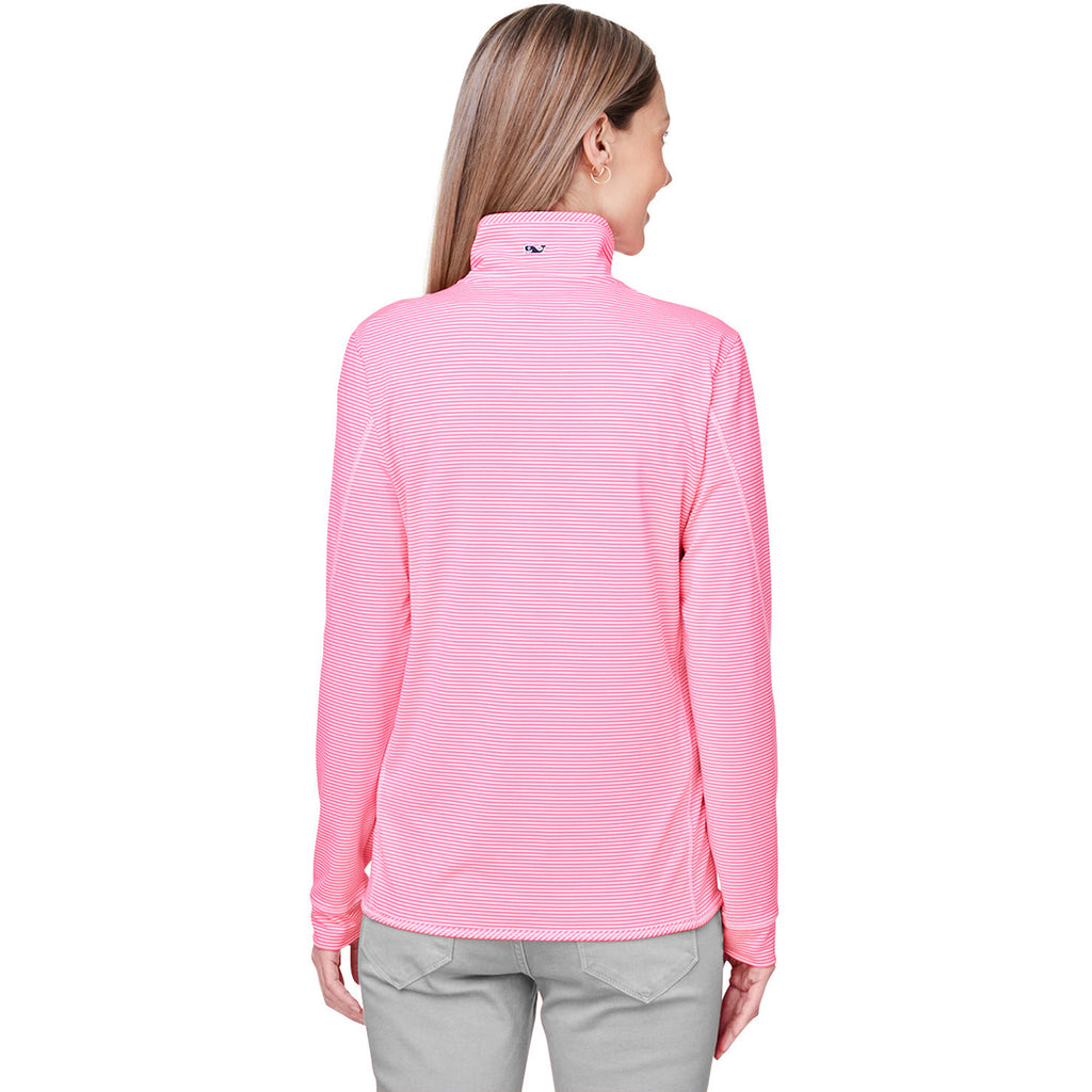 Vineyard Vines Women's Knkout Pink Microstripe Sankaty Half-Zip Pullover