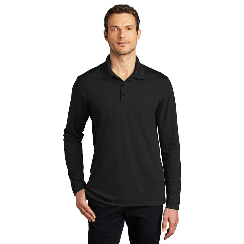 Port Authority Men's Deep Black Dry Zone UV Micro-Mesh Long Sleeve Polo