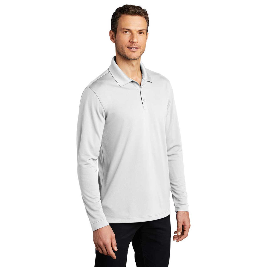 Port Authority Men's White Dry Zone UV Micro-Mesh Long Sleeve Polo