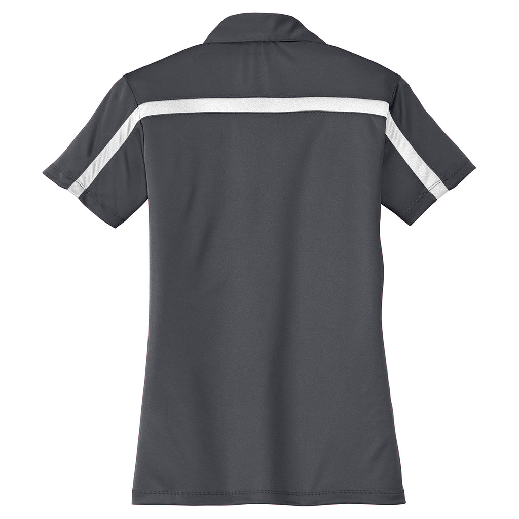 Port Authority Women's Steel Grey/White Silk Touch Performance Colorblock Stripe Polo