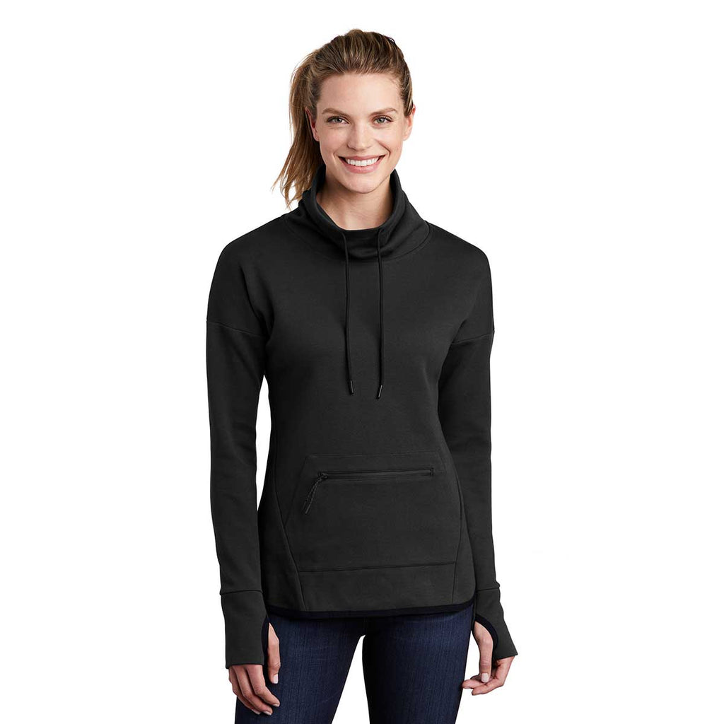 Sport-Tek Women's Black Triumph Cowl Neck Pullover