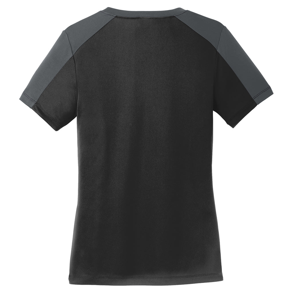 Sport-Tek Women's Black/ Iron Grey PosiCharge Competitor Sleeve-Blocked V-Neck Tee