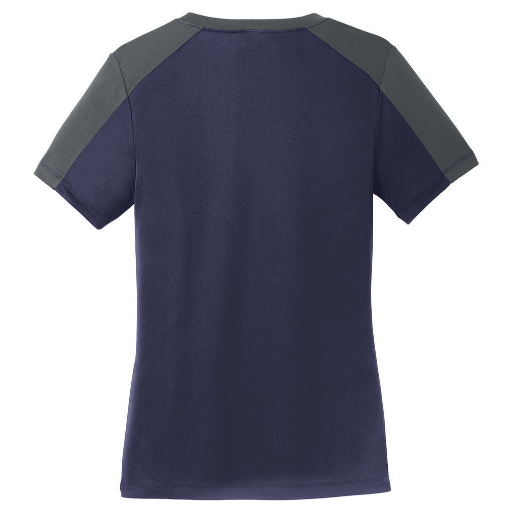 Sport-Tek Women's True Navy/ Iron Grey PosiCharge Competitor Sleeve-Blocked V-Neck Tee