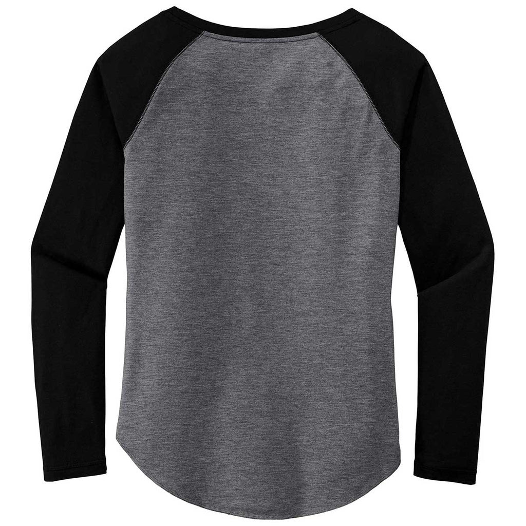 Sport-Tek Women's Black Triad Solid/Dark Grey Heather PosiCharge Long Sleeve Tri-Blend Wicking Scoop Neck Raglan Tee