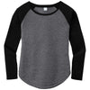 Sport-Tek Women's Black Triad Solid/Dark Grey Heather PosiCharge Long Sleeve Tri-Blend Wicking Scoop Neck Raglan Tee