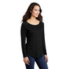 Sport-Tek Women's Black Triad Solid PosiCharge Long Sleeve Tri-Blend Wicking Scoop Neck Raglan Tee