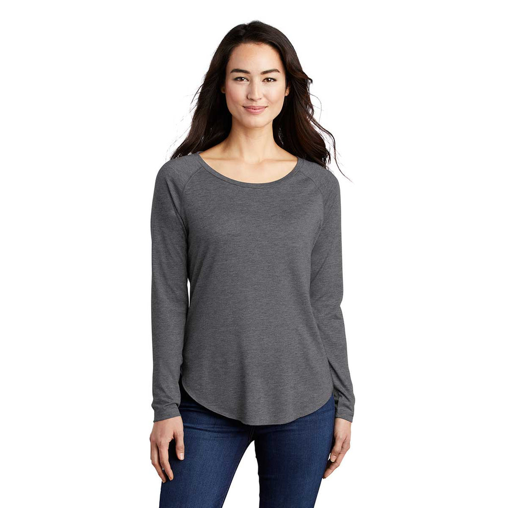 Sport-Tek Women's Dark Grey Heather PosiCharge Long Sleeve Tri-Blend Wicking Scoop Neck Raglan Tee