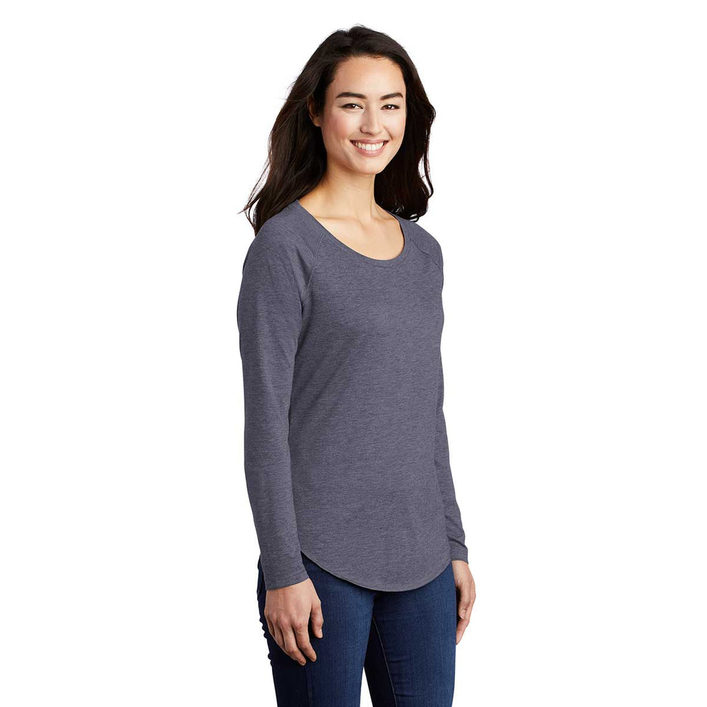 Sport-Tek Women's True Navy Heather PosiCharge Long Sleeve Tri-Blend Wicking Scoop Neck Raglan Tee