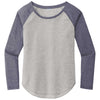 Sport-Tek Women's True Navy Heather/Light Grey Heather PosiCharge Long Sleeve Tri-Blend Wicking Scoop Neck Raglan Tee