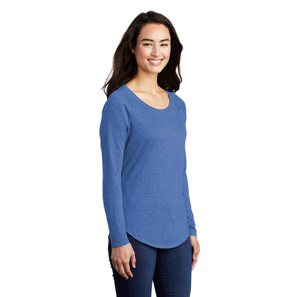 Sport-Tek Women's True Royal Heather PosiCharge Long Sleeve Tri-Blend Wicking Scoop Neck Raglan Tee