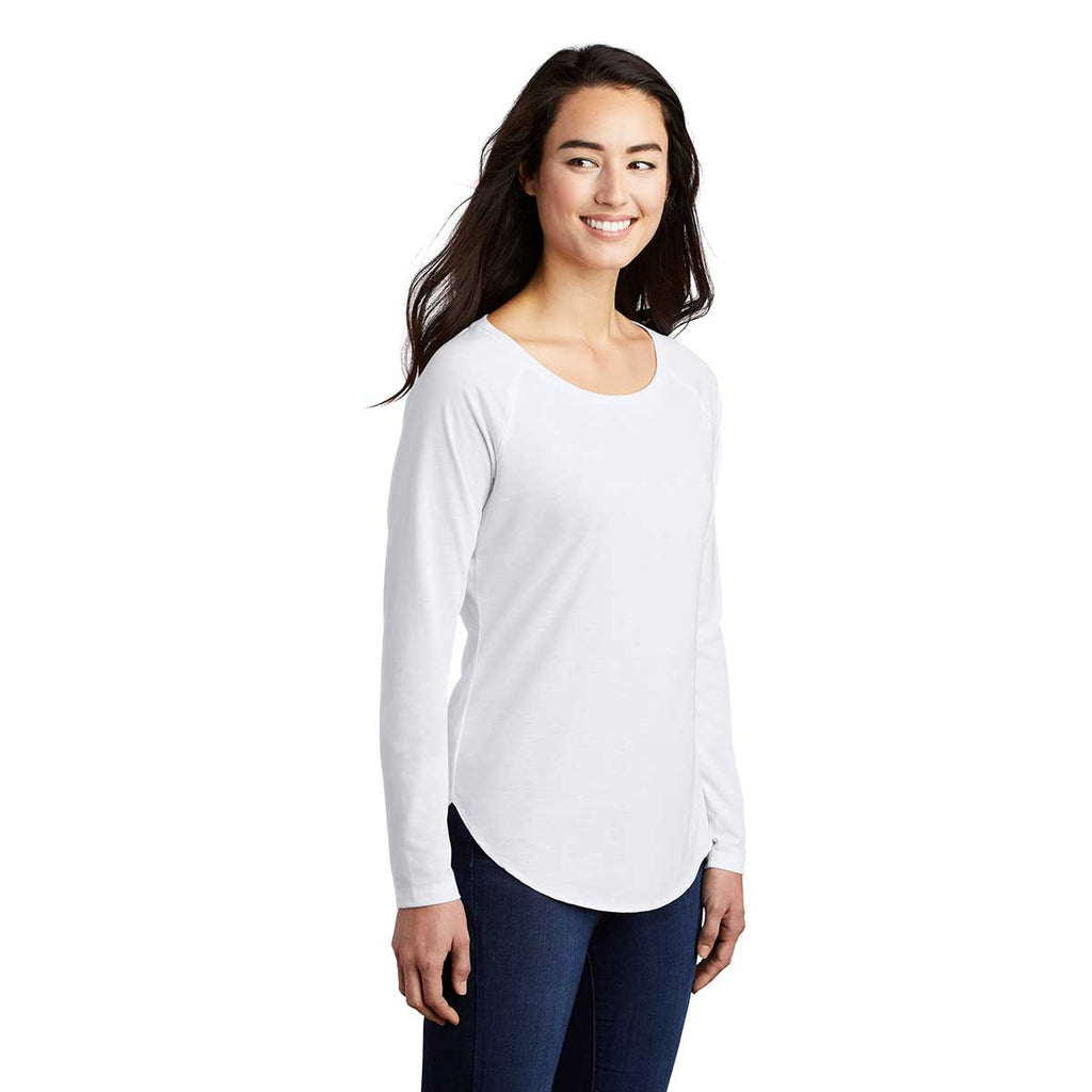 Sport-Tek Women's White Triad Solid PosiCharge Long Sleeve Tri-Blend Wicking Scoop Neck Raglan Tee