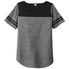 Sport-Tek Women's Black Triad Solid/Dark Grey Heather PosiCharge Tri-Blend Wicking Fan Tee