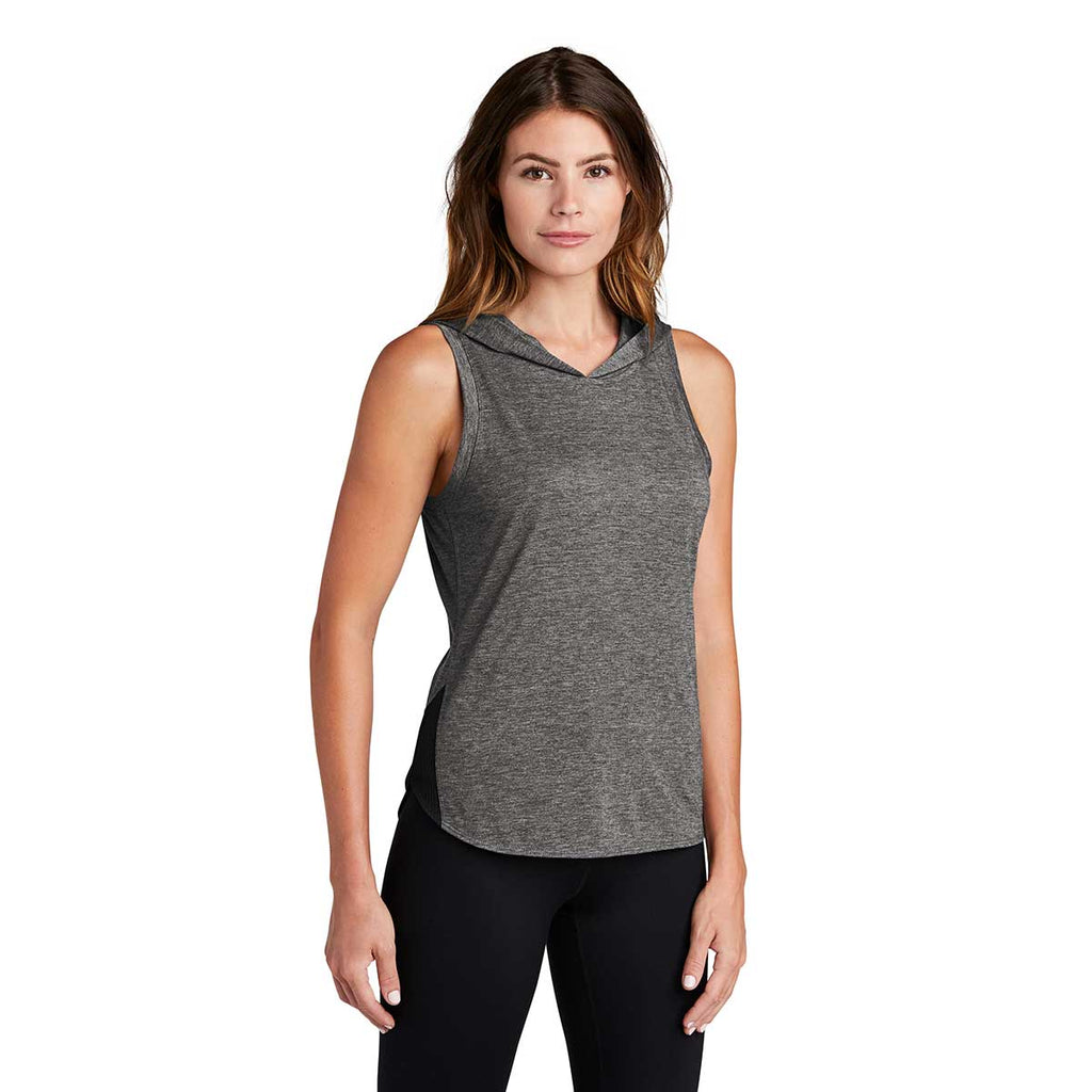 Sport-Tek Women's Black/Dark Grey Heather PosiCharge Tri-Blend Wicking Draft Hoodie Tank