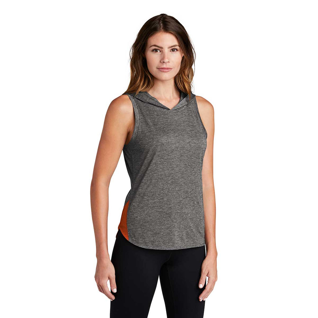 Sport-Tek Women's Deep Orange/Dark Grey Heather PosiCharge Tri-Blend Wicking Draft Hoodie Tank