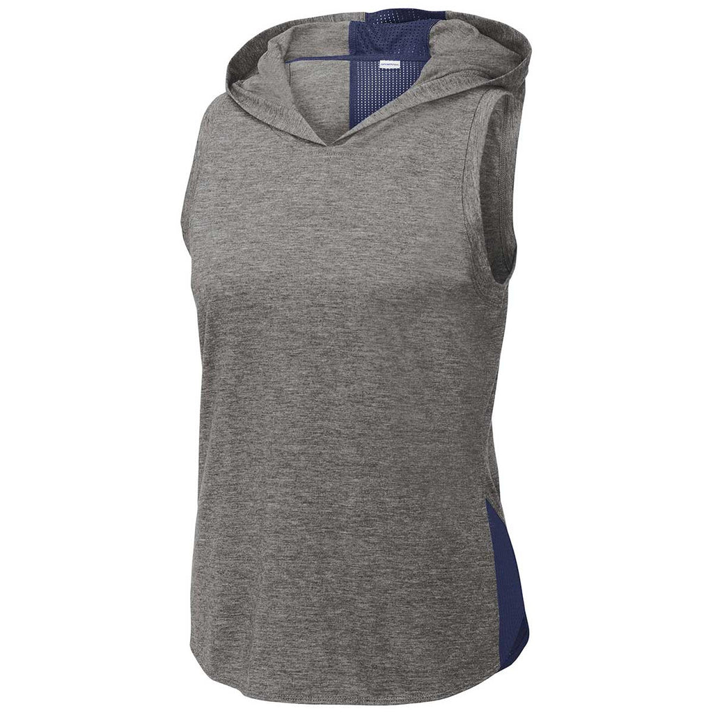 Sport-Tek Women's True Navy/Dark Grey Heather PosiCharge Tri-Blend Wicking Draft Hoodie Tank