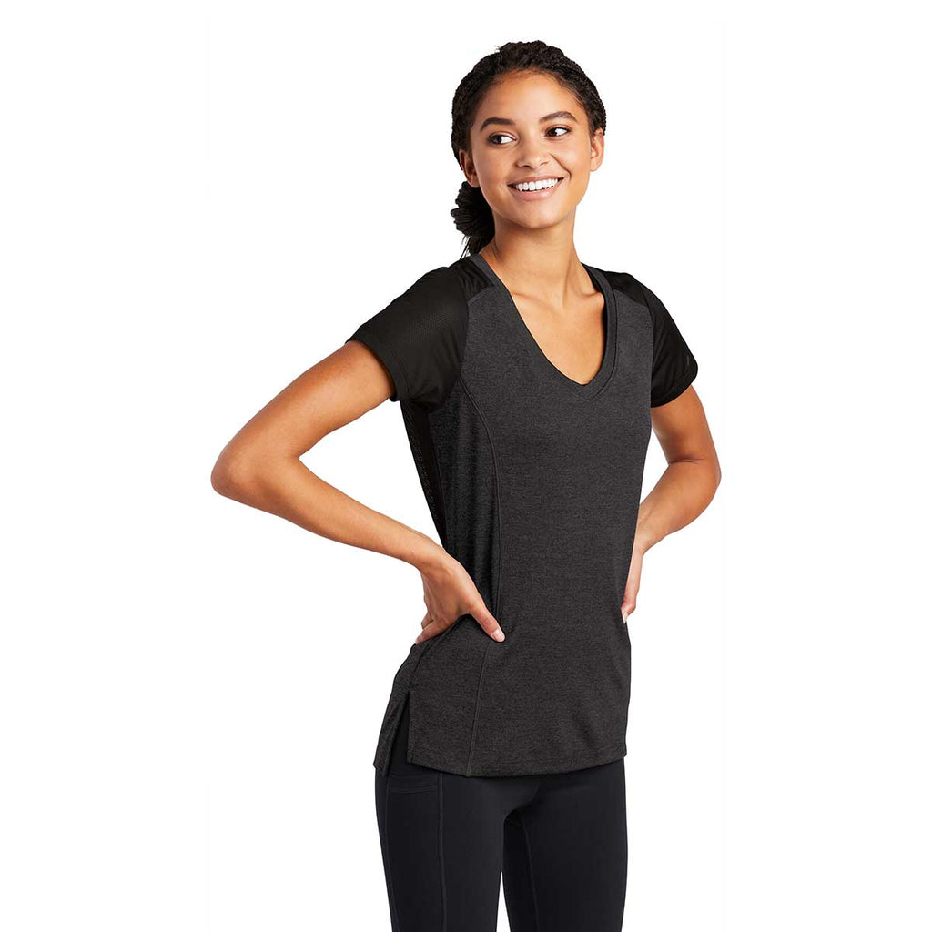 Sport-Tek Women's Black Heather/Black Endeavor Short Sleeve Tee