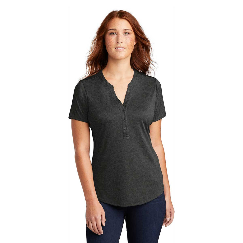 Sport-Tek Women's Black Heather Endeavor Henley