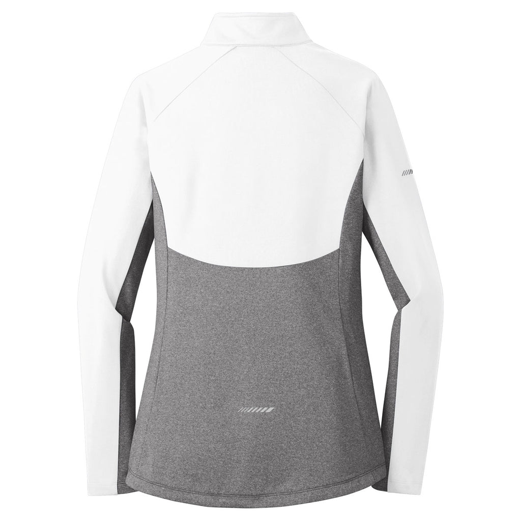 Sport-Tek Women's White/Charcoal Grey Heather Sport-Wick Stretch Contrast 1/2-Zip Pullover