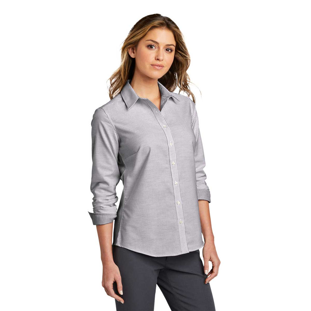 Port Authority Women's Black/White SuperPro Oxford Stripe Shirt