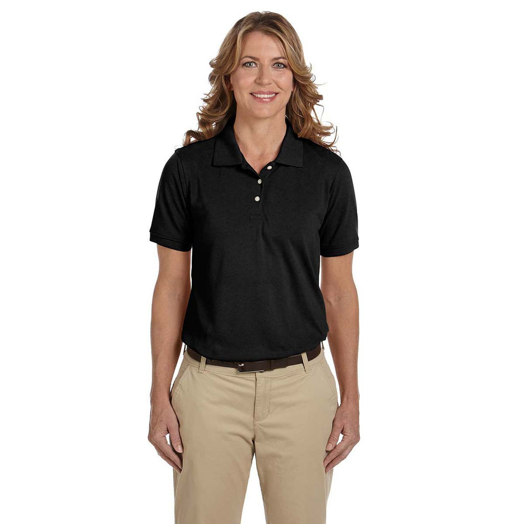 Harriton Women's Black 5.6 oz. Easy Blend Polo