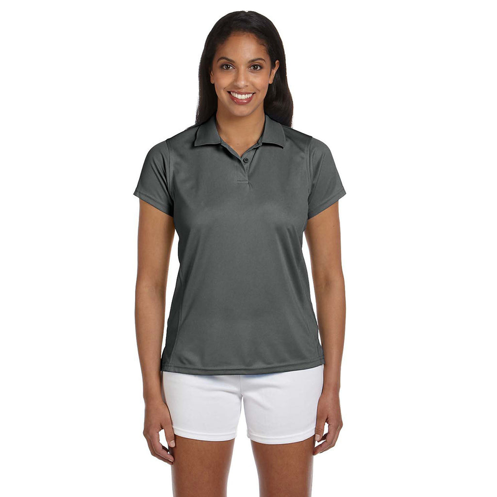 Harriton Women's Charcoal 4 oz. Polytech Polo