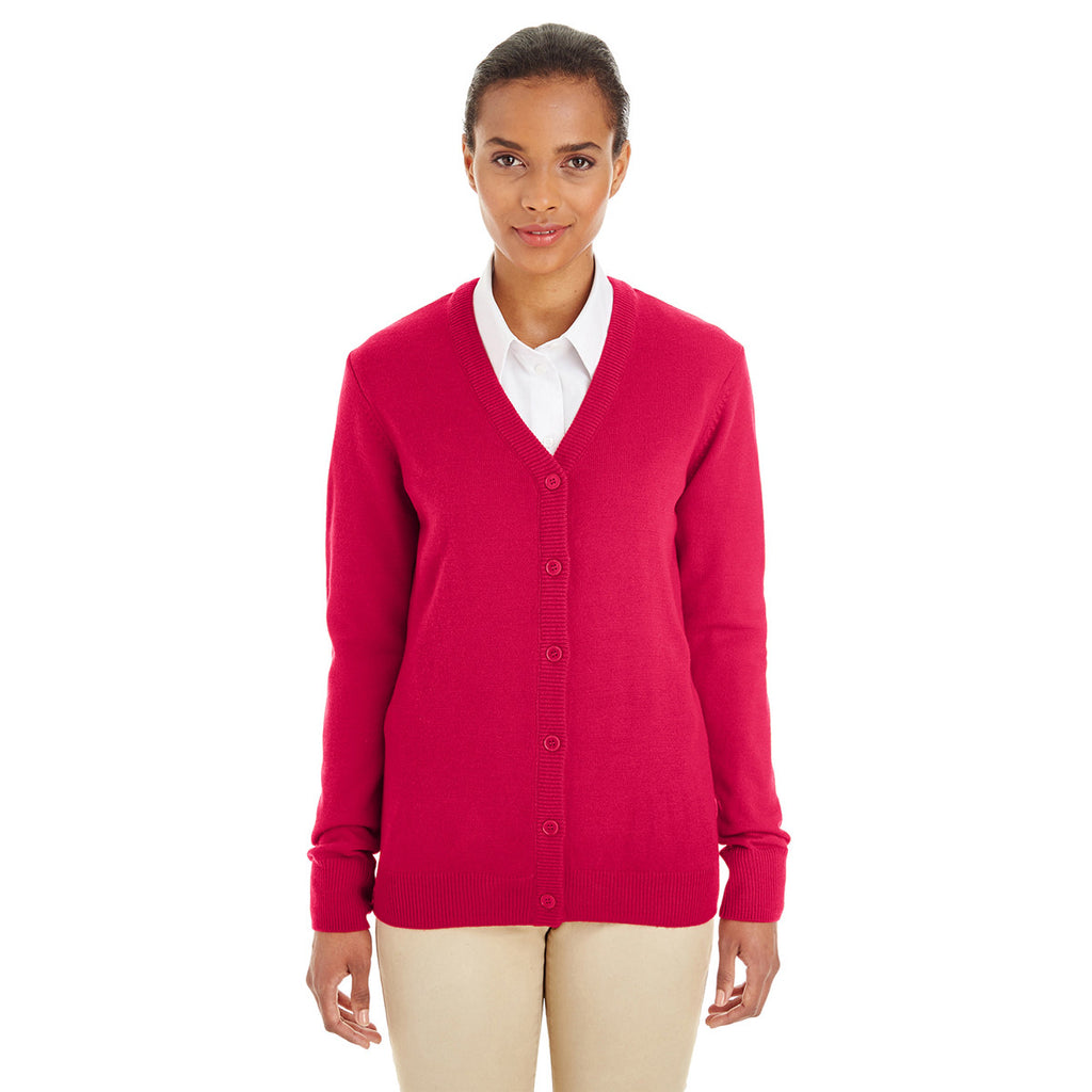 Harriton Women's Red Pilbloc V-Neck Button Cardigan Sweater