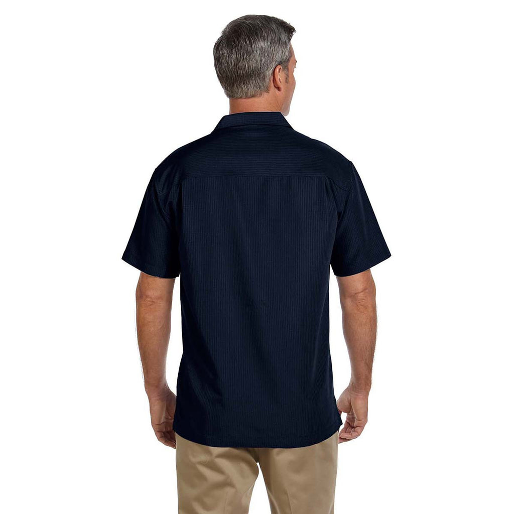 Harriton Men's Navy Barbados Textured Camp Shirt