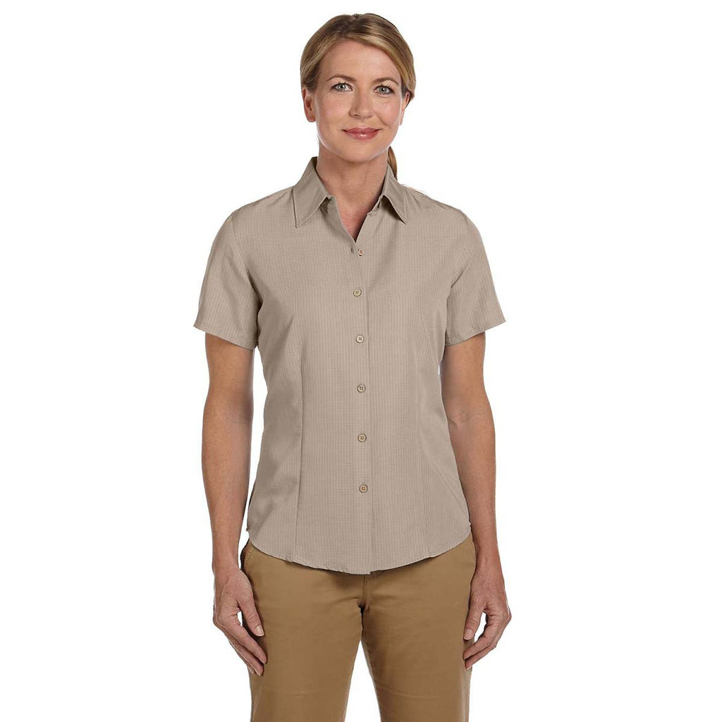 Harriton Women's Khaki Barbados Textured Camp Shirt