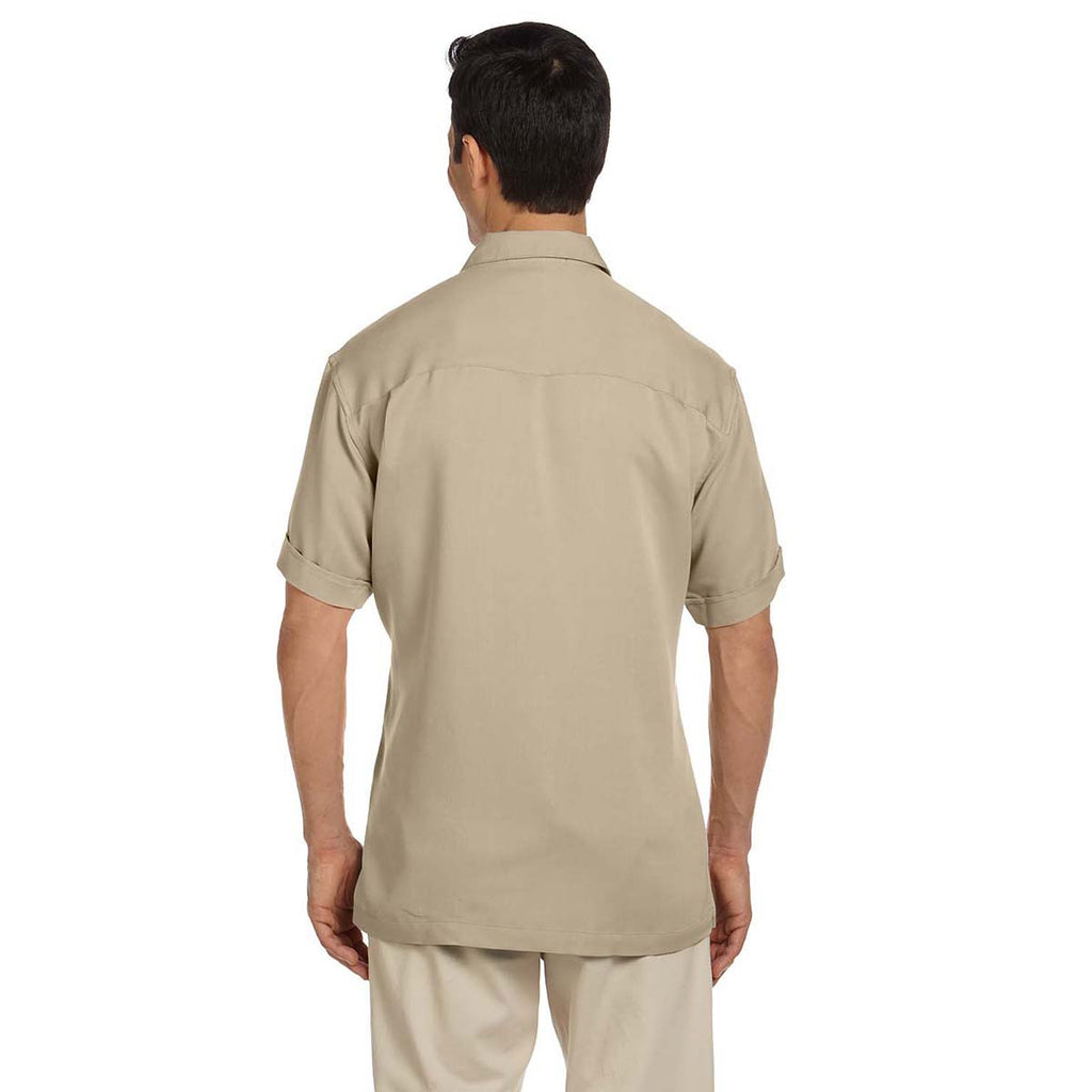 Harriton Men's Sand/Creme Two-Tone Bahama Cord Camp Shirt