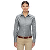 Harriton Women's Oxford Grey Long-Sleeve Oxford with Stain-Release