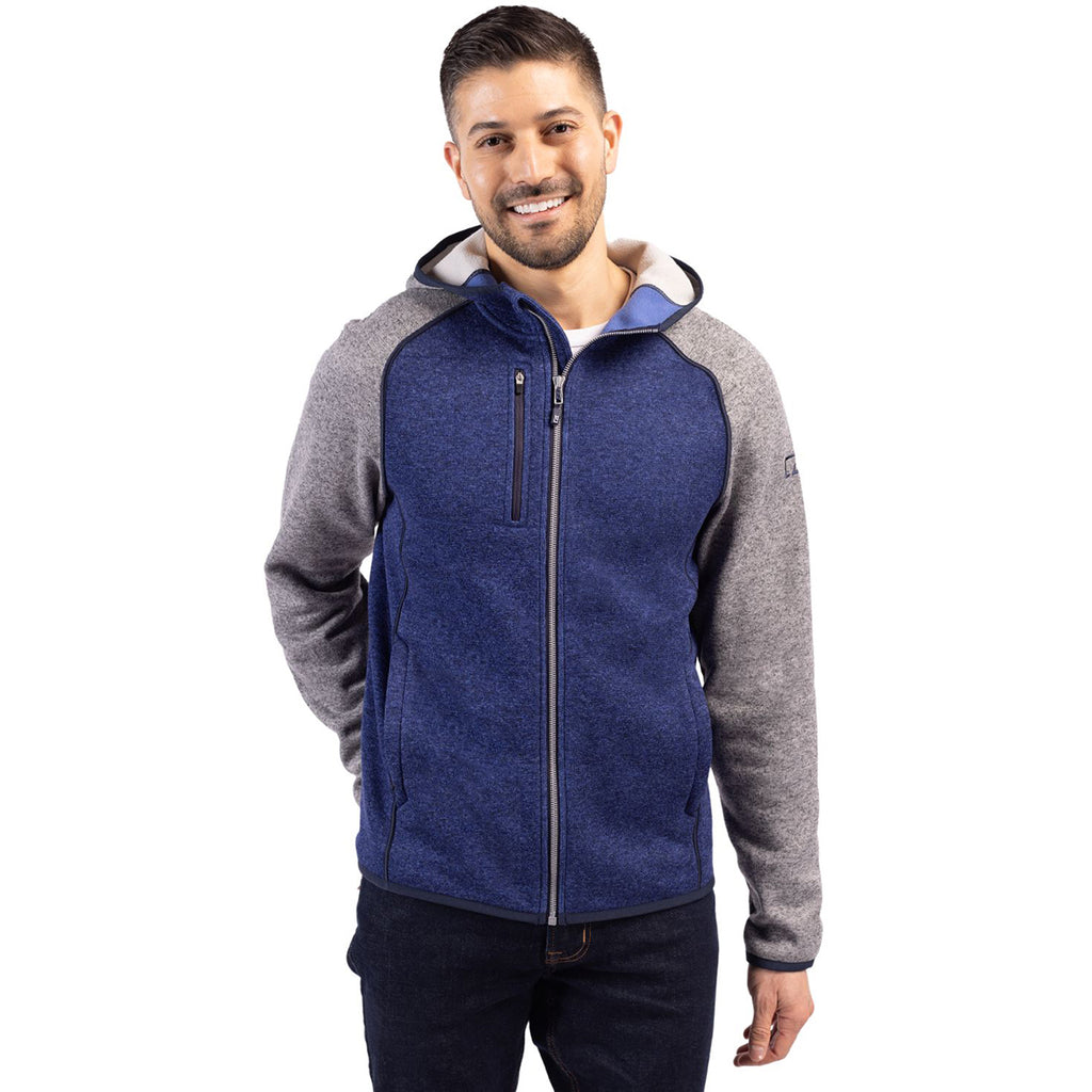 Cutter & Buck Men's Tour Blue Heather/Polished Heather Mainsail Full Zip Hooded Jacket