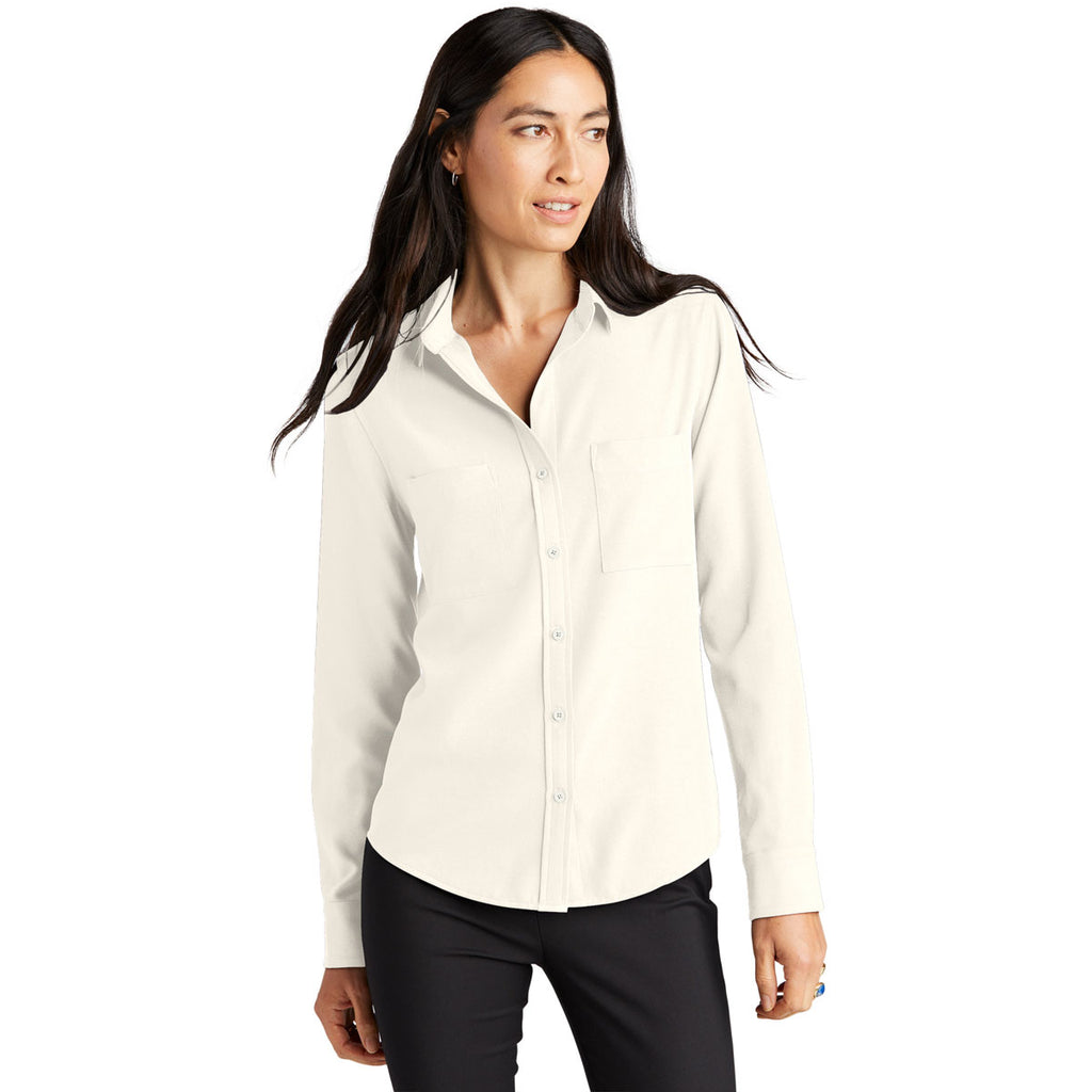 Mercer+Mettle Women's Ivory Chiffon Stretch Crepe Long Sleeve Camp Blouse