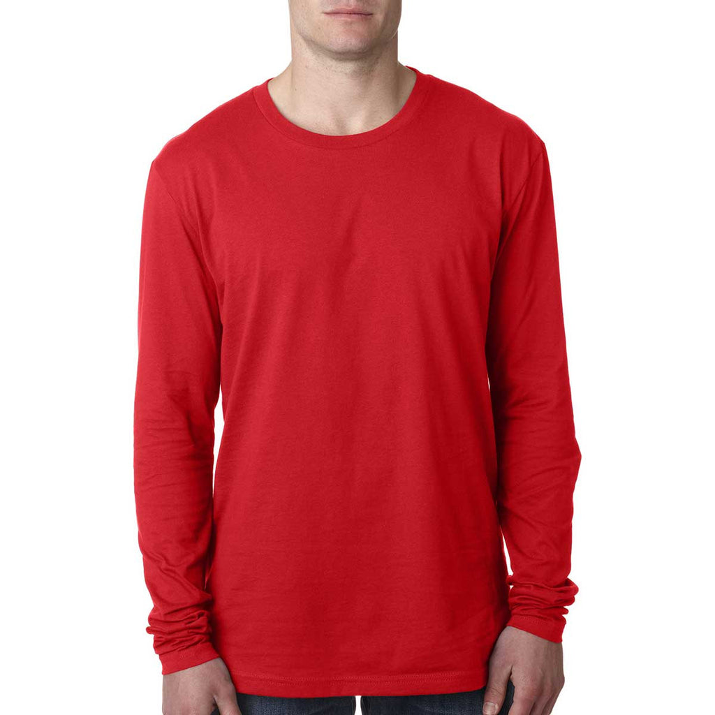 Next Level Men's Red Premium Fitted Long-Sleeve Crew Tee