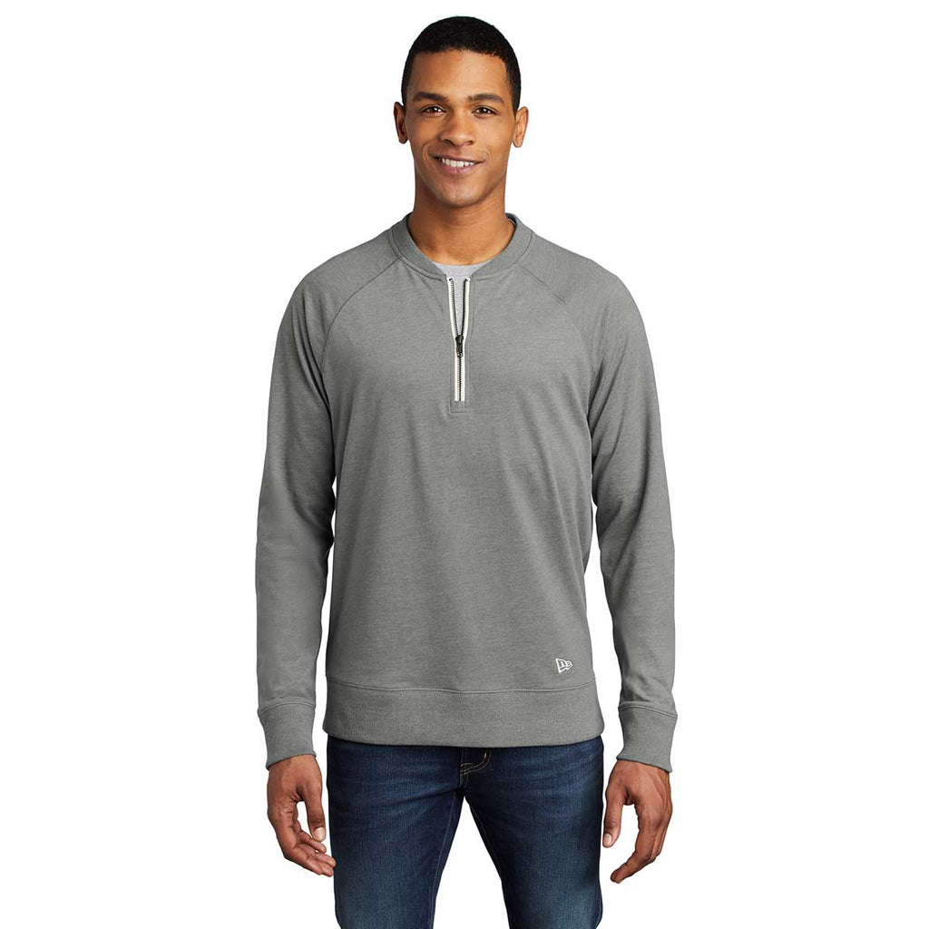 New Era Men's Shadow Grey Heather Sueded Cotton Blend Quarter Zip Pullover